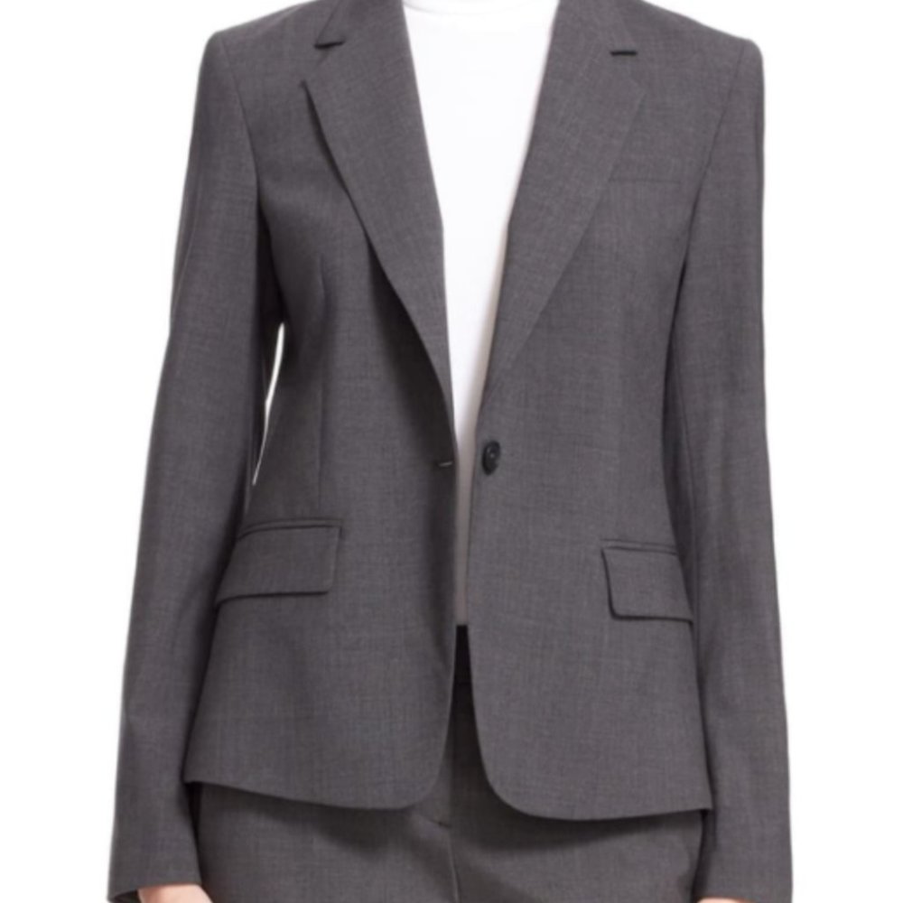 Theory Pant Suit Gray sz 10 Izelle Adjunct Trouser Gabrielle Adjunct Blazer Wool